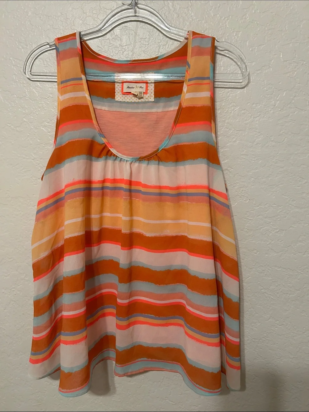 🧩Meadow Rue Anthropologie Orange Striped sleeveless Tank Top size M GUC